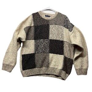 Vintage Old Glory Patchwork Sweater Knit Men’s Large Wool Cotton Grandpa Cottage